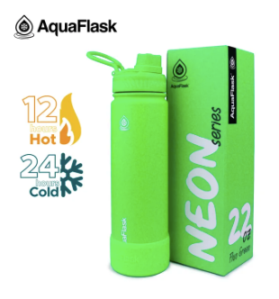 AQUAFLASK 22oz Neon Series Wide Mouth with Vacuum Insulated Stainless Steel Water Flask