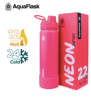 AQUAFLASK 22oz Neon Series Wide Mouth with Vacuum Insulated Stainless Steel Water Flask