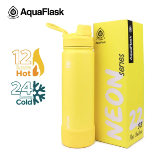 AQUAFLASK 22oz Neon Series Wide Mouth with Vacuum Insulated Stainless Steel Water Flask