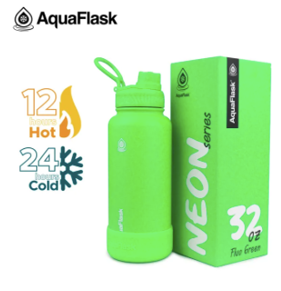 AQUAFLASK 32oz Neon Series Wide Mouth with Vacuum Insulated Stainless Steel Water Flask