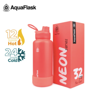 AQUAFLASK 32oz Neon Series Wide Mouth with Vacuum Insulated Stainless Steel Water Flask