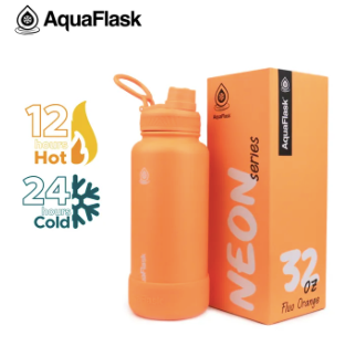 AQUAFLASK 32oz Neon Series Wide Mouth with Vacuum Insulated Stainless Steel Water Flask