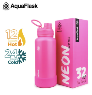 AQUAFLASK 32oz Neon Series Wide Mouth with Vacuum Insulated Stainless Steel Water Flask
