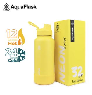 AQUAFLASK 32oz Neon Series Wide Mouth with Vacuum Insulated Stainless Steel Water Flask