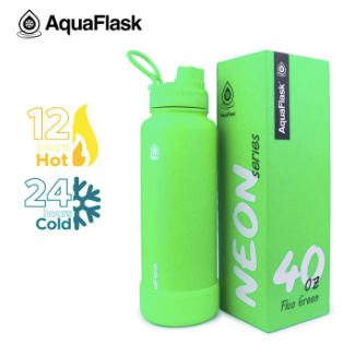 AQUAFLASK 40oz Neon Series Wide Mouth with Vacuum Insulated Stainless Steel Water Flask