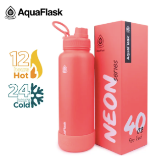 AQUAFLASK 40oz Neon Series Wide Mouth with Vacuum Insulated Stainless Steel Water Flask