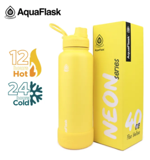 AQUAFLASK 40oz Neon Series Wide Mouth with Vacuum Insulated Stainless Steel Water Flask