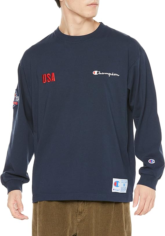 Champion C3-W421 Men's T-Shirt, Long Sleeve, Oversized Jock Tag Action Style