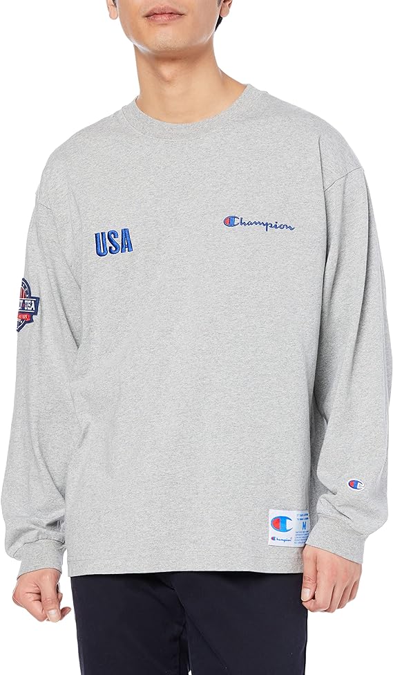 Champion C3-W421 Men's T-Shirt, Long Sleeve, Oversized Jock Tag Action Style