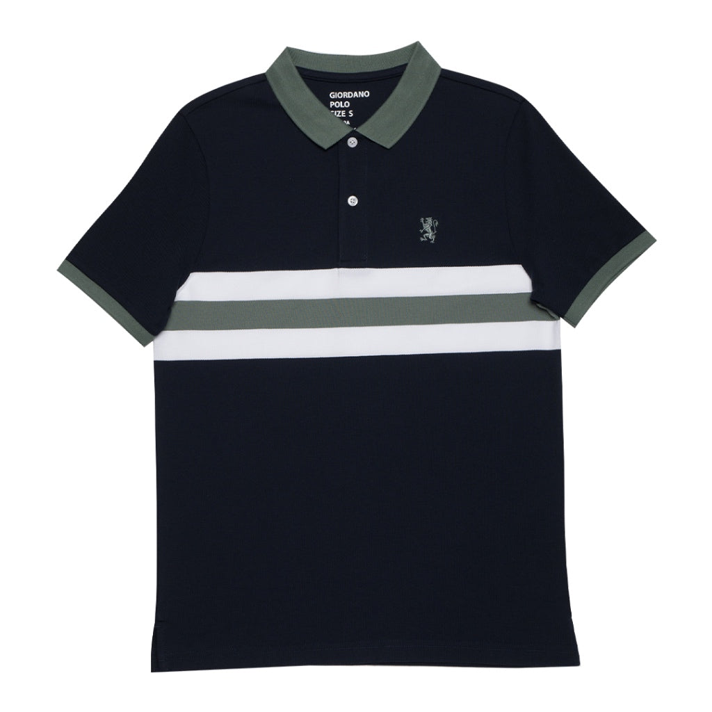 GIORDANO Men's Striped Small Lion Polo