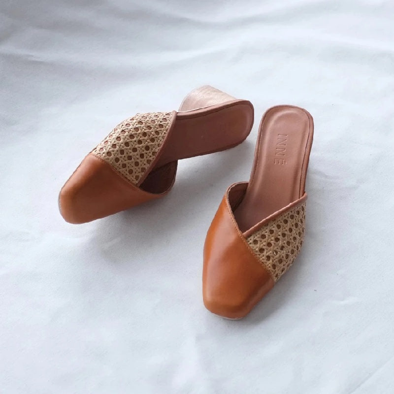 Inne Studios Sandra Square Toe Mule - Tan