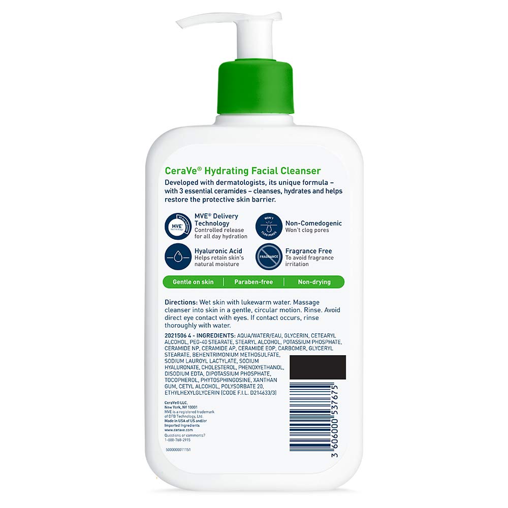 CeraVe Hydrating Facial Cleanser | Moisturizing Non-Foaming Face Wash with Hyaluronic Acid, Ceramides and Glycerin | 16 Fluid Ounce