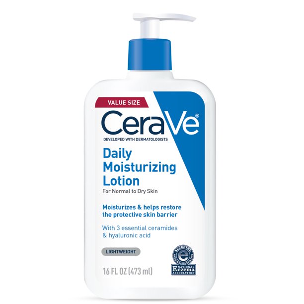 CeraVe Daily Moisturizing Lotion for Dry Skin | Body Lotion & Facial Moisturizer with Hyaluronic Acid and Ceramides | Fragrance Free | 12 Ounce