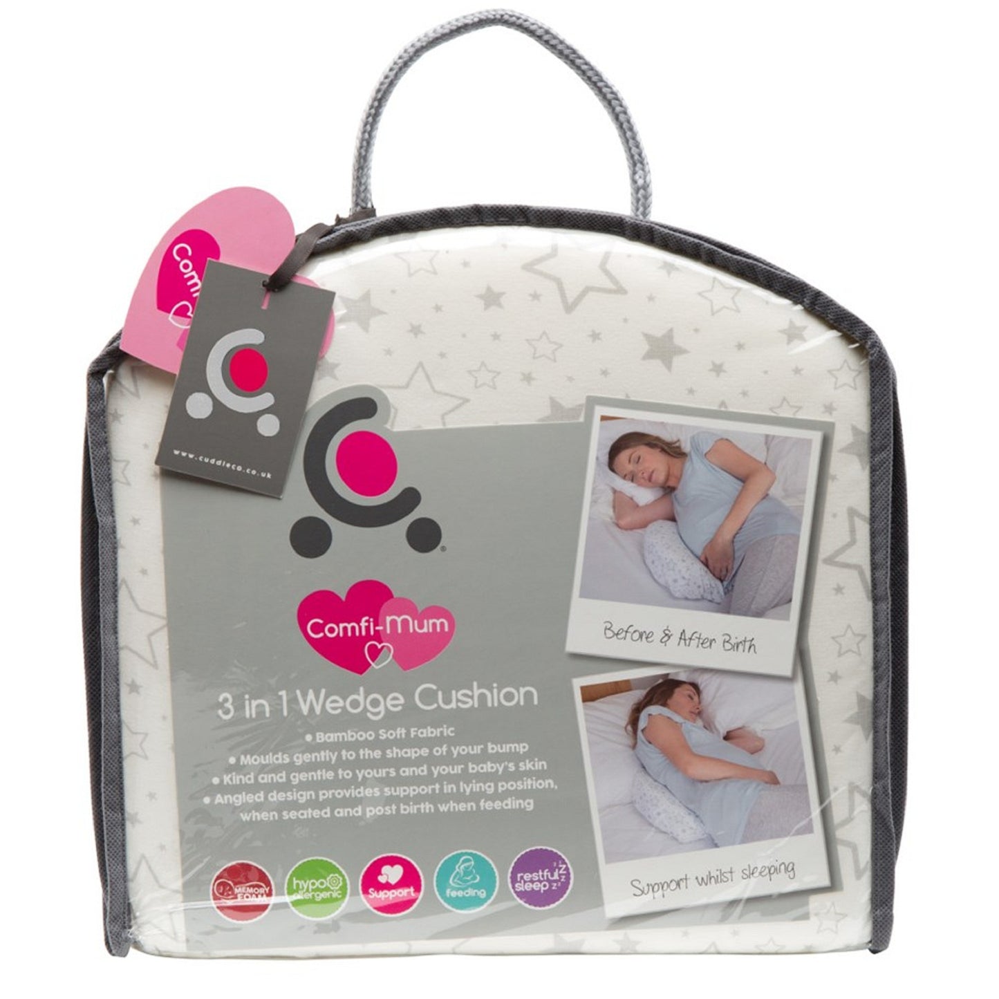 CuddleCo. Comfi-Mum Memory Foam Wedge Cushion - Stars