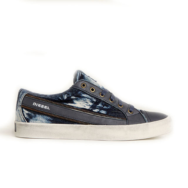 Diesel Men's Fashion Sneaker D-String Low | Dye Denim Leather/Indigo