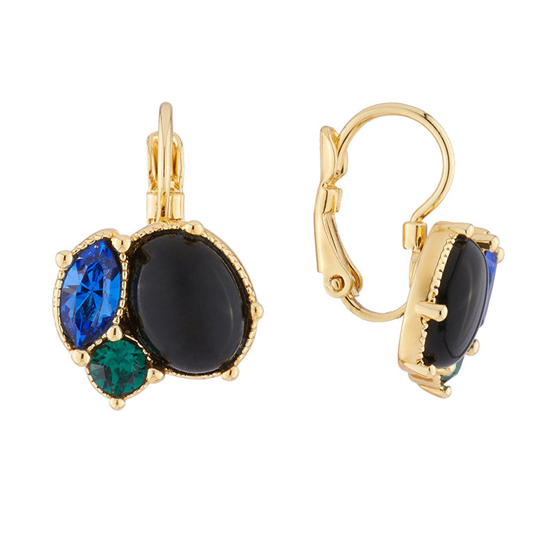 Les Néréides Paris Onyx and Blue stone french hook earrings