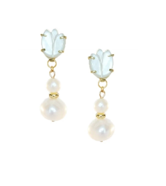 Lily Karen Danglers in Pearl with Ray Stud Earrings