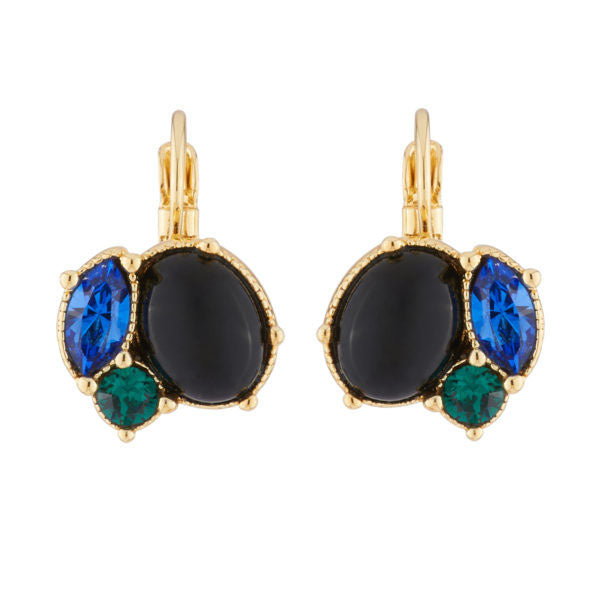 Les Néréides Paris Onyx and Blue stone french hook earrings