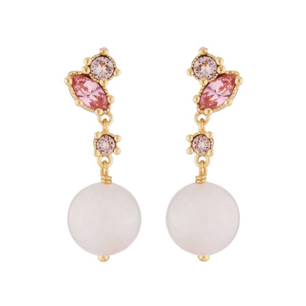 Les Néréides Paris Quartz Pearl and Pink stones Drop earrings