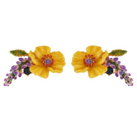 Les Néréides Paris Lavender and Yellow Pansy French earrings