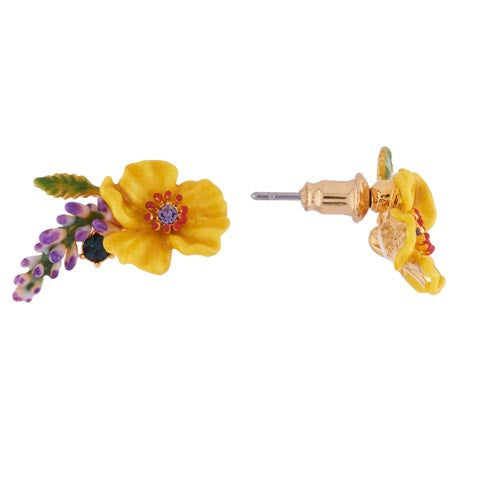 Les Néréides Paris Lavender and Yellow Pansy French earrings