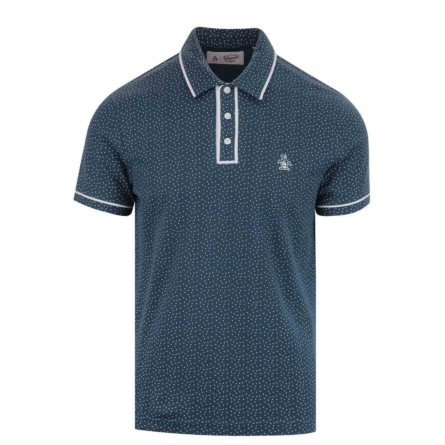 Original Penguin Men's Sticker Pete Retro Polka Dot Polo | Bright White/Dark Denim