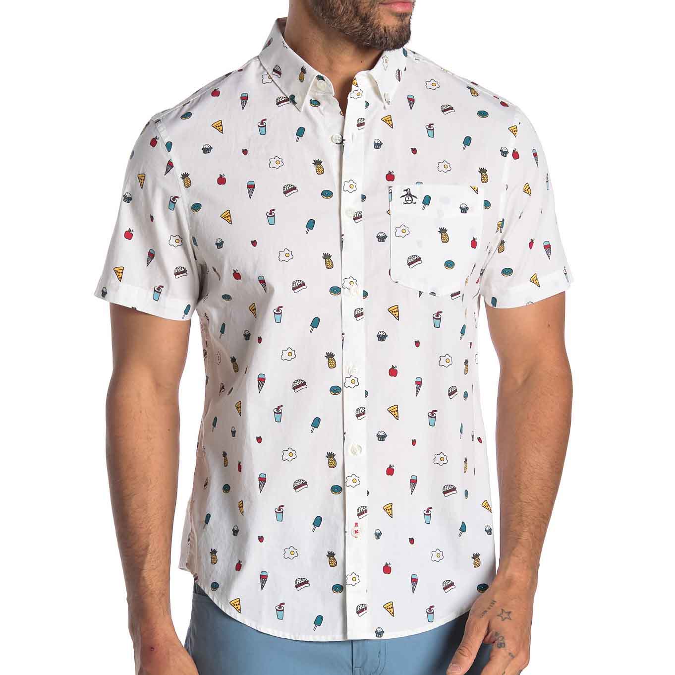 Original Penguin Men's Short Sleeve Button Down Polo | Food Print