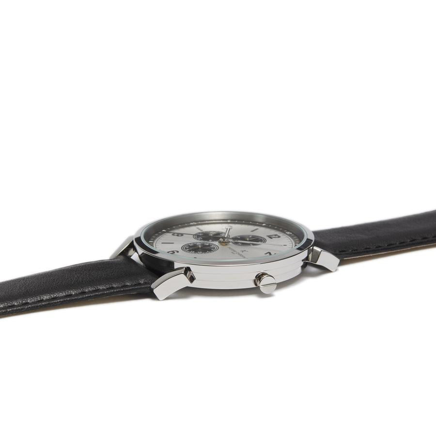 Pierre Cardin Pigalle Nine Silver Tone Black Leather Watch