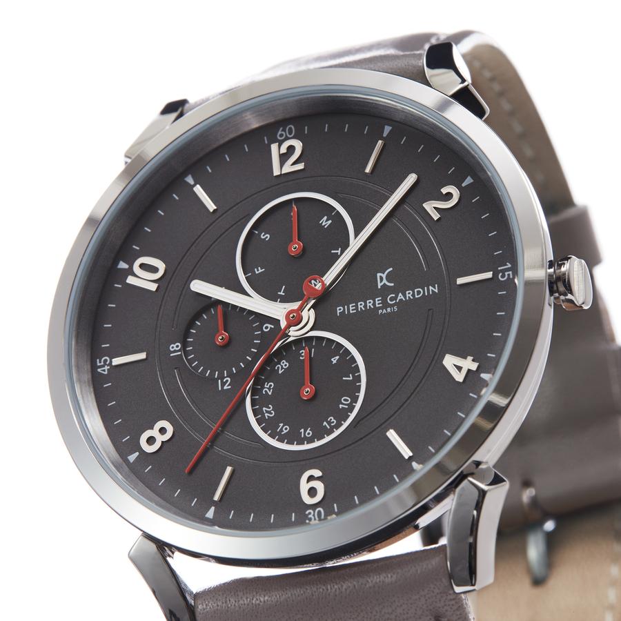 Pierre Cardin Pigalle Boulevard Silver Tone Gray Leather Watch