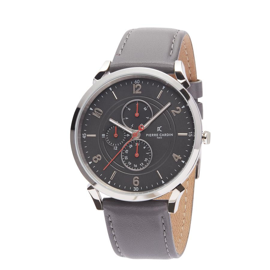 Pierre Cardin Pigalle Boulevard Silver Tone Gray Leather Watch