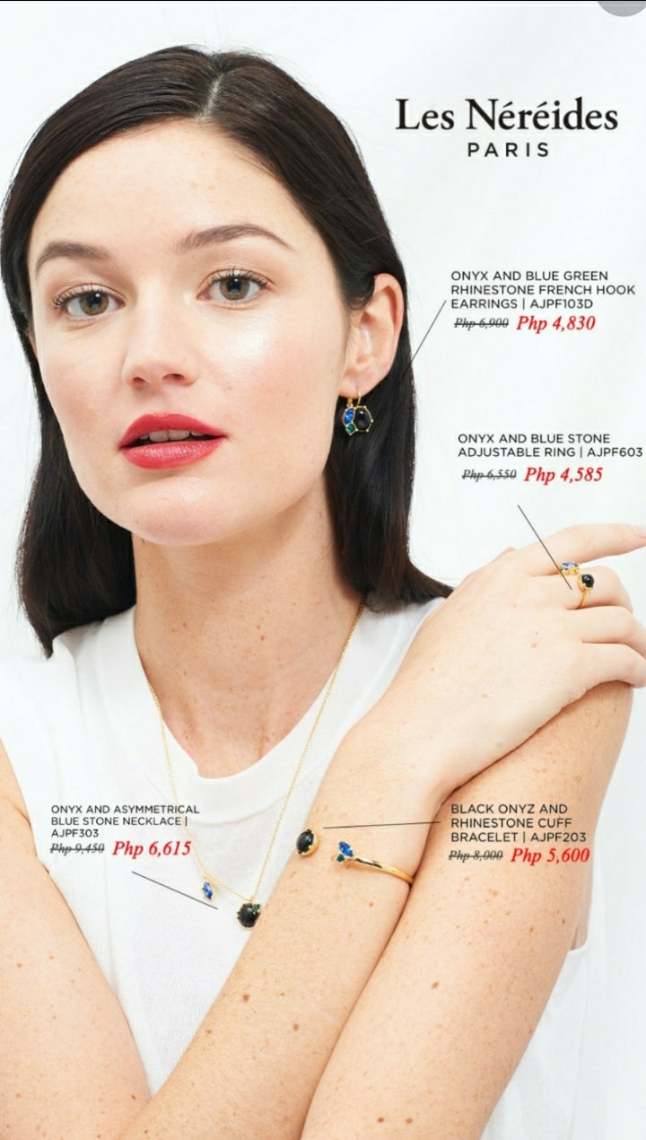 Les Néréides Paris Onyx and Blue stone adjustable ring