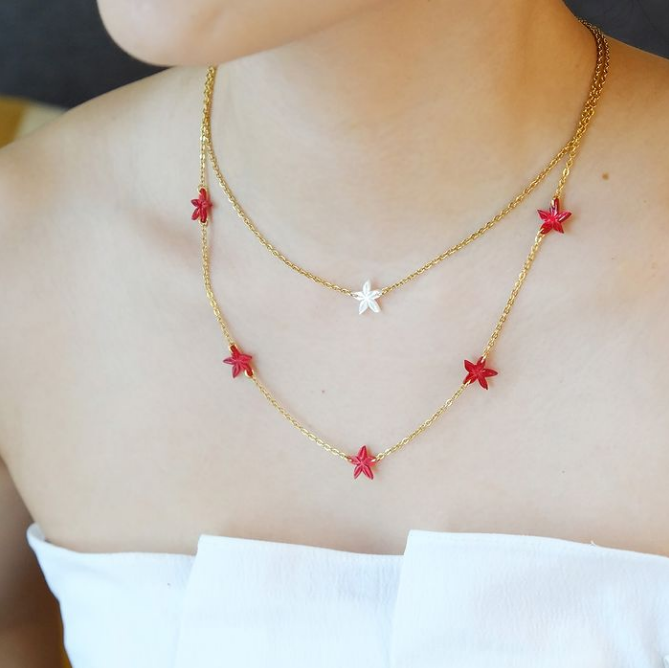 Lily Cinque Santan Necklace in Red