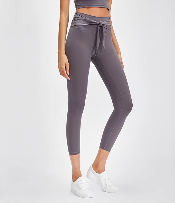 Ginhawa Athleisure Sandy Tie-Waist Semi-Cropped Yoga Pants in Gray