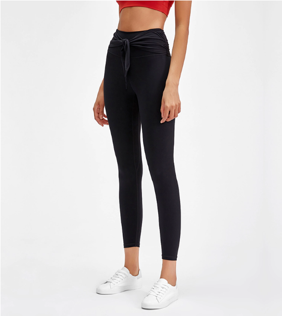 Ginhawa Athleisure Sandy Tie-Waist Semi-Cropped Yoga Pants in Black