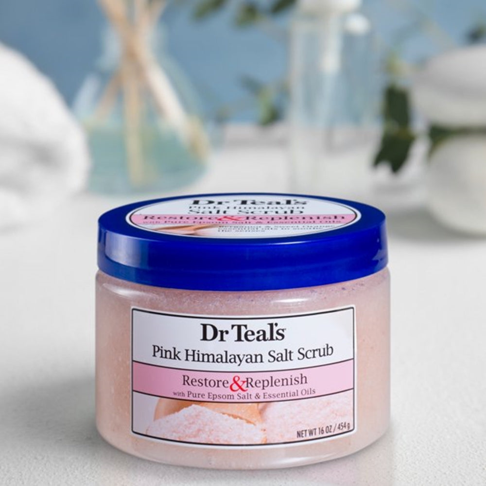 Dr Teal's Pink Himalayan Salt Scrub with Pure Epsom Salt & Essential Oils, 16 oz.