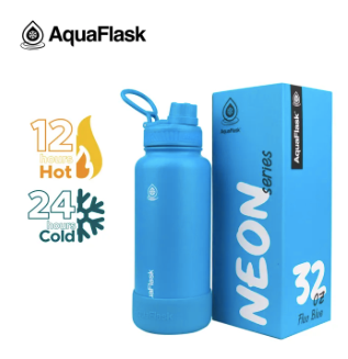 AQUAFLASK 32oz Neon Series Wide Mouth with Vacuum Insulated Stainless Steel Water Flask