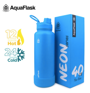AQUAFLASK 40oz Neon Series Wide Mouth with Vacuum Insulated Stainless Steel Water Flask