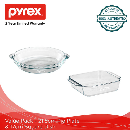 Pyrex Value Pack (21.5cm Pie Plate & 17cm Square Dish)