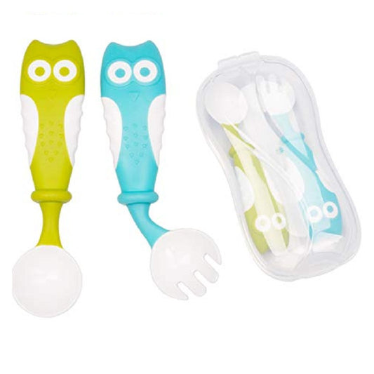 Owl Baby Easy Grip Bendable Spoon & Fork Set with Travel Case