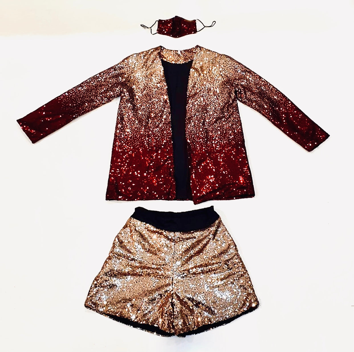 Canvas Natasha Sequin Shorts in Red and Gold Ombre