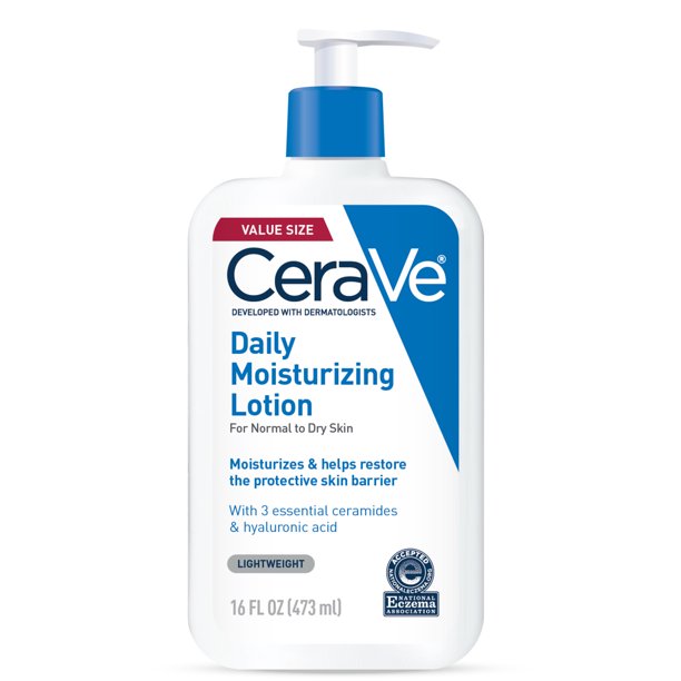 CeraVe Daily Moisturizing Lotion for Dry Skin | Body Lotion & Facial Moisturizer with Hyaluronic Acid and Ceramides | Fragrance Free | 16 Ounce