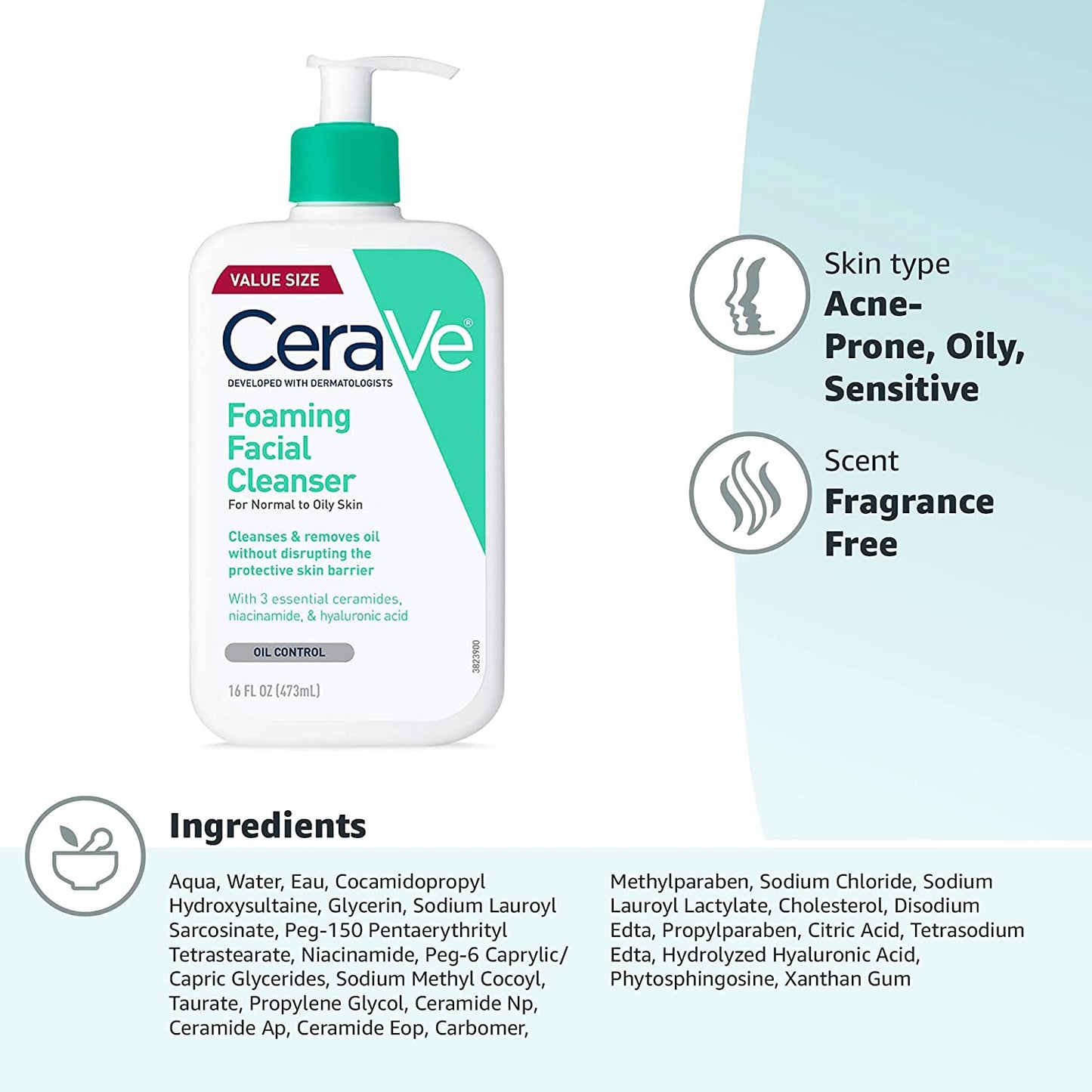 CeraVe Foaming Facial Cleanser for Oily Skin 16oz