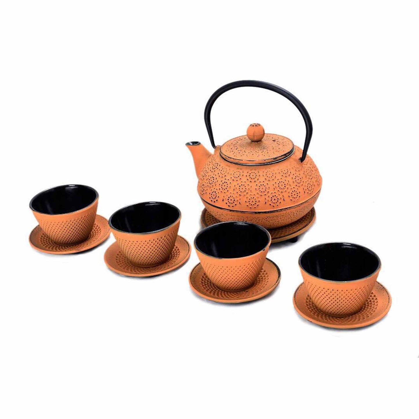 Cast Iron Teapot Set (Orange)