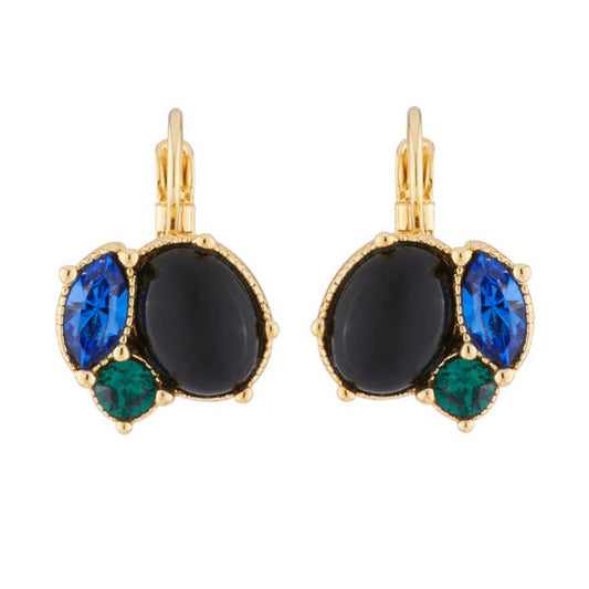 Les Néréides Paris Onyx and Blue stone french hook earrings
