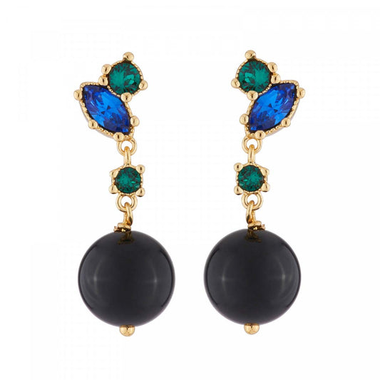 Les Néréides Paris Black Onyx stone and Blue Green Drop earrings