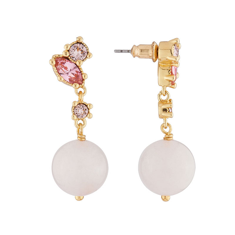 Les Néréides Paris Quartz Pearl and Pink stones Drop earrings