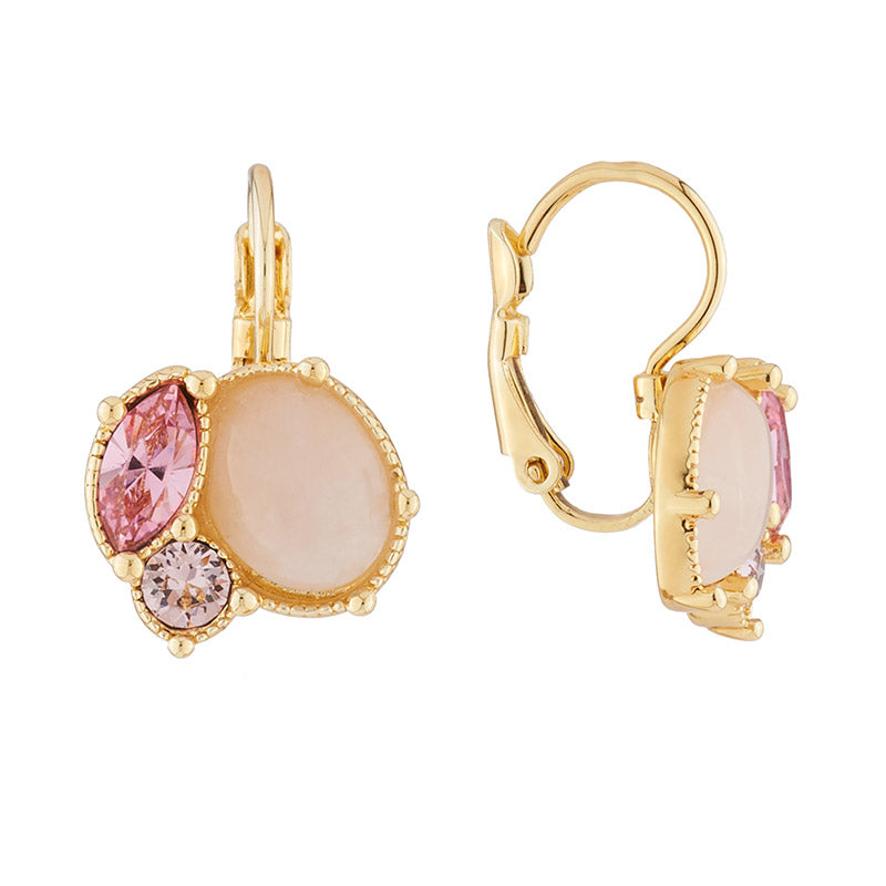 Les Néréides Paris Quartz and Pink Rhinestone french hook earrings