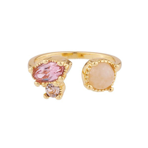 Les Néréides Paris Quartz and Pink Rhinestone french ring