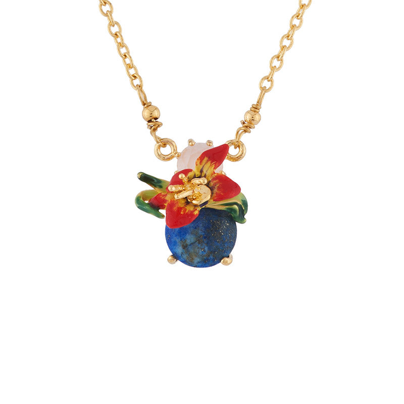 Les Néréides Paris Red Orchid on Blue stone necklace