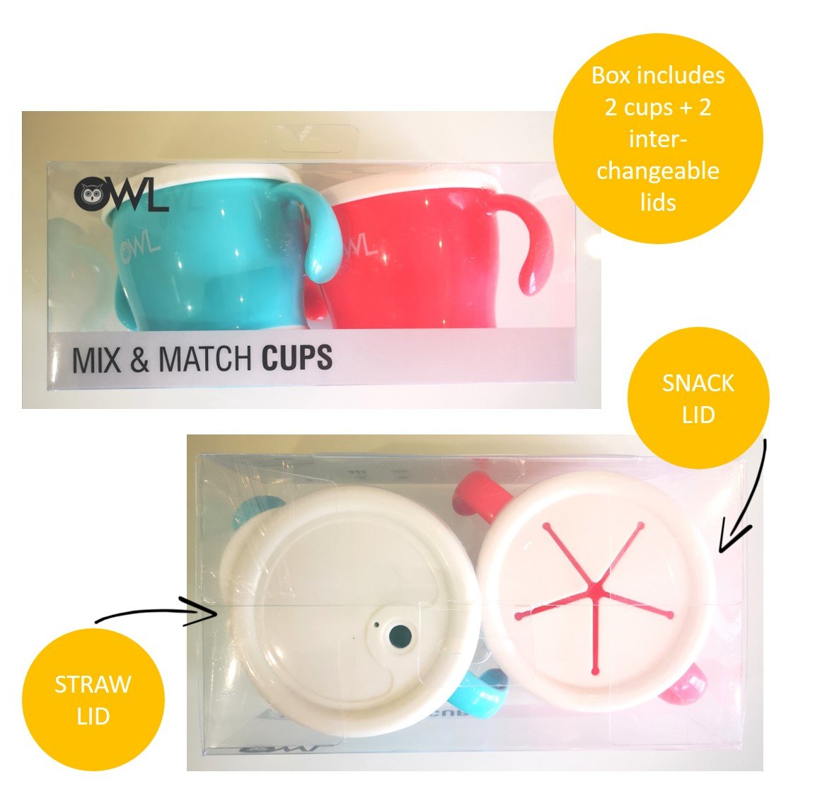 Owl Baby Mix n' Match Multifunctional Snack + Straw Drinking Cup